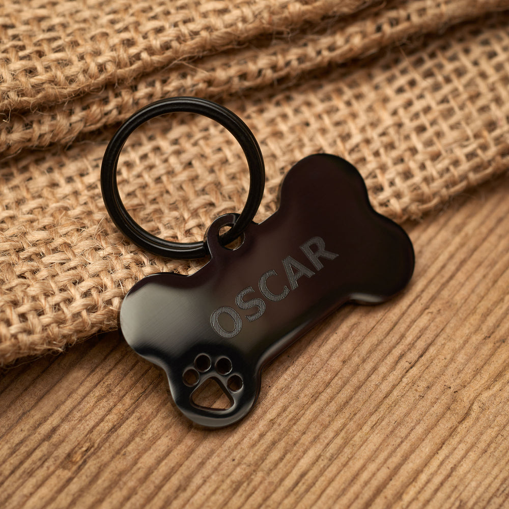 Black Bone Paw Print Tag