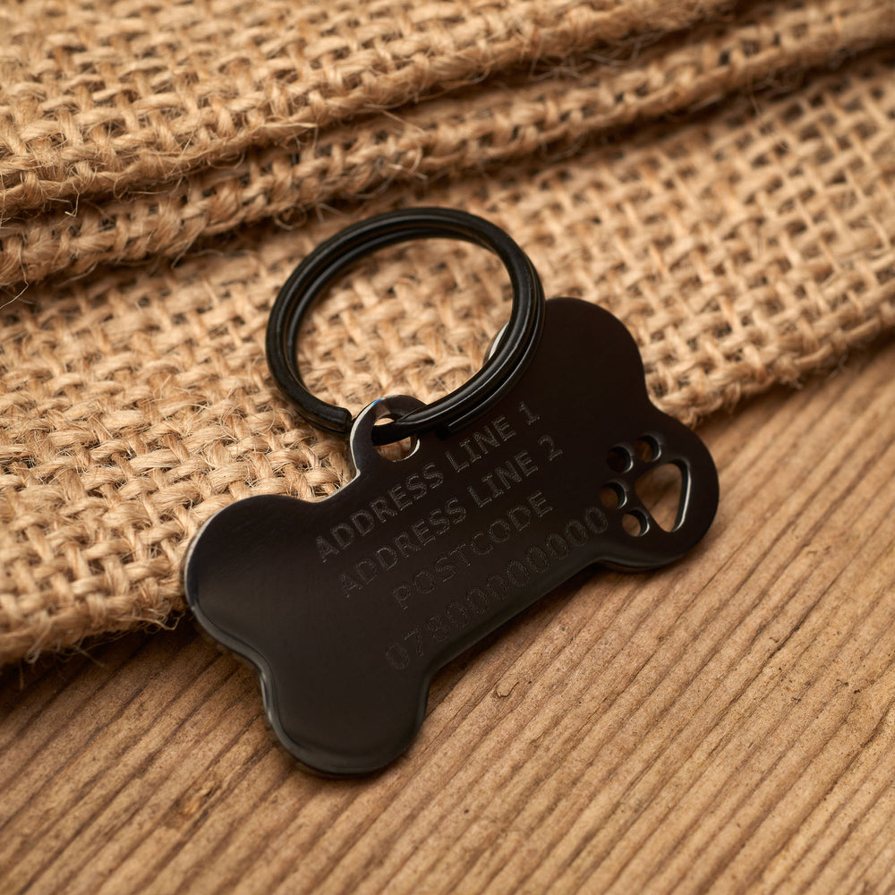 Black Bone Paw Print Tag