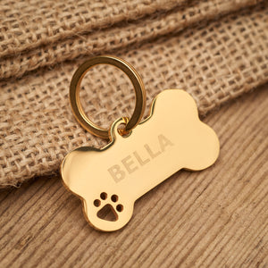 Gold Bone Paw Print Tag