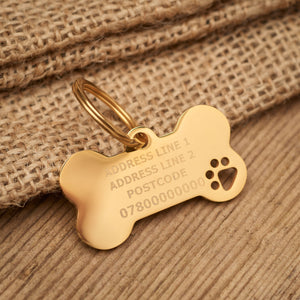 Gold Bone Paw Print Tag