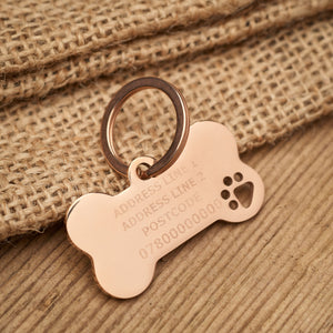 Rose Gold Bone Paw Print Tag