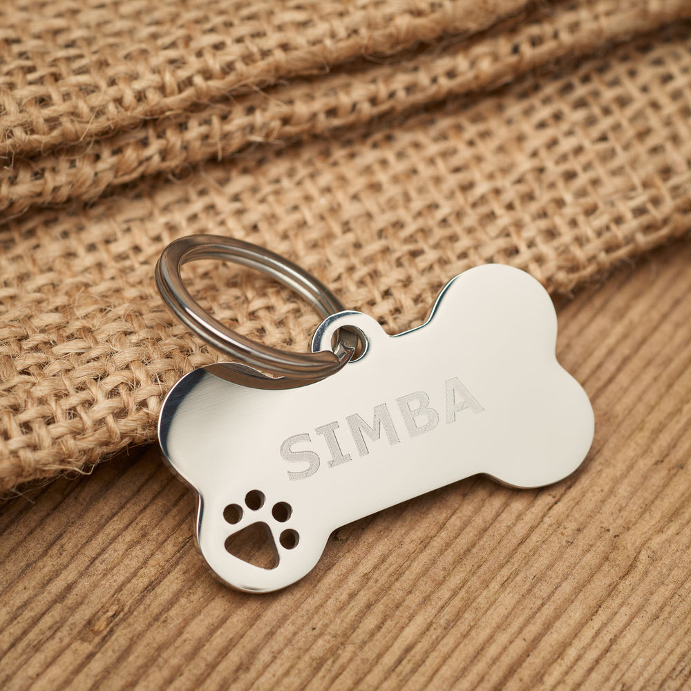 Silver Bone Paw Print Tag