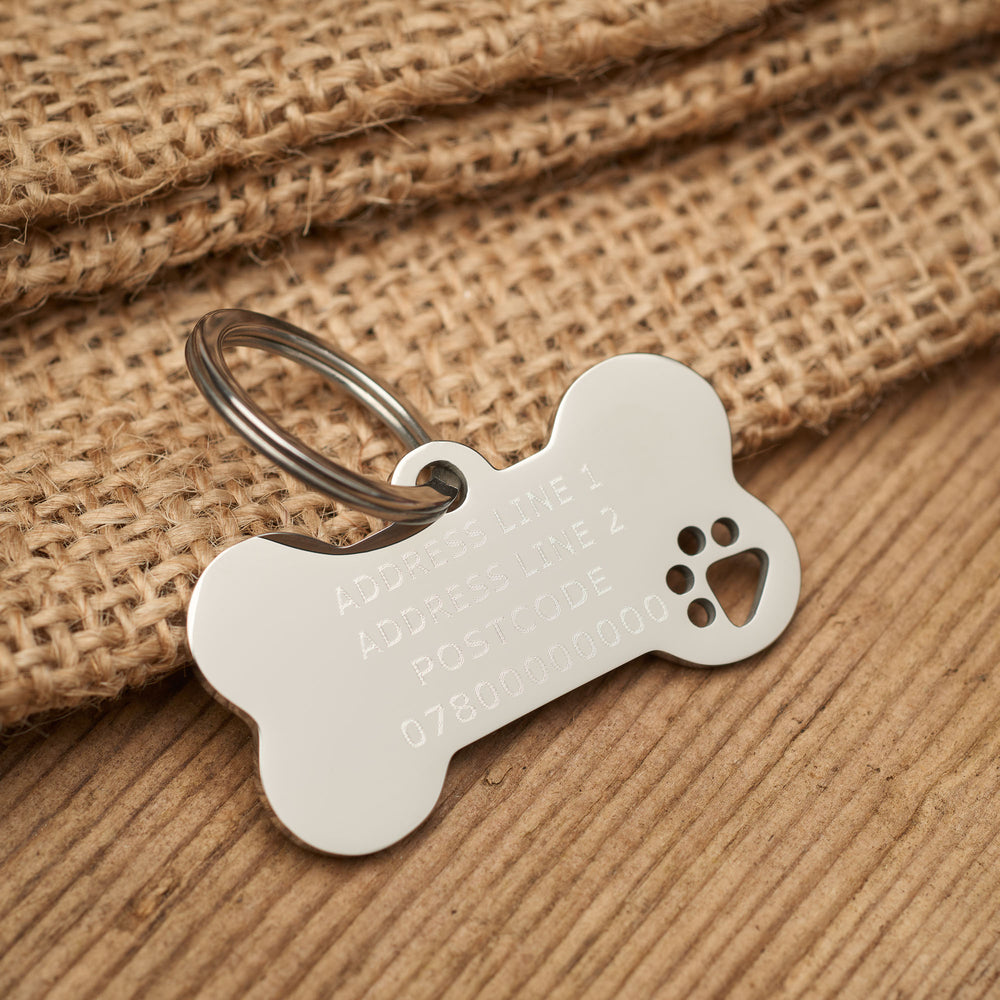 Silver Bone Paw Print Tag