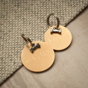 Brushed Brass Circle Silver Bone Tag