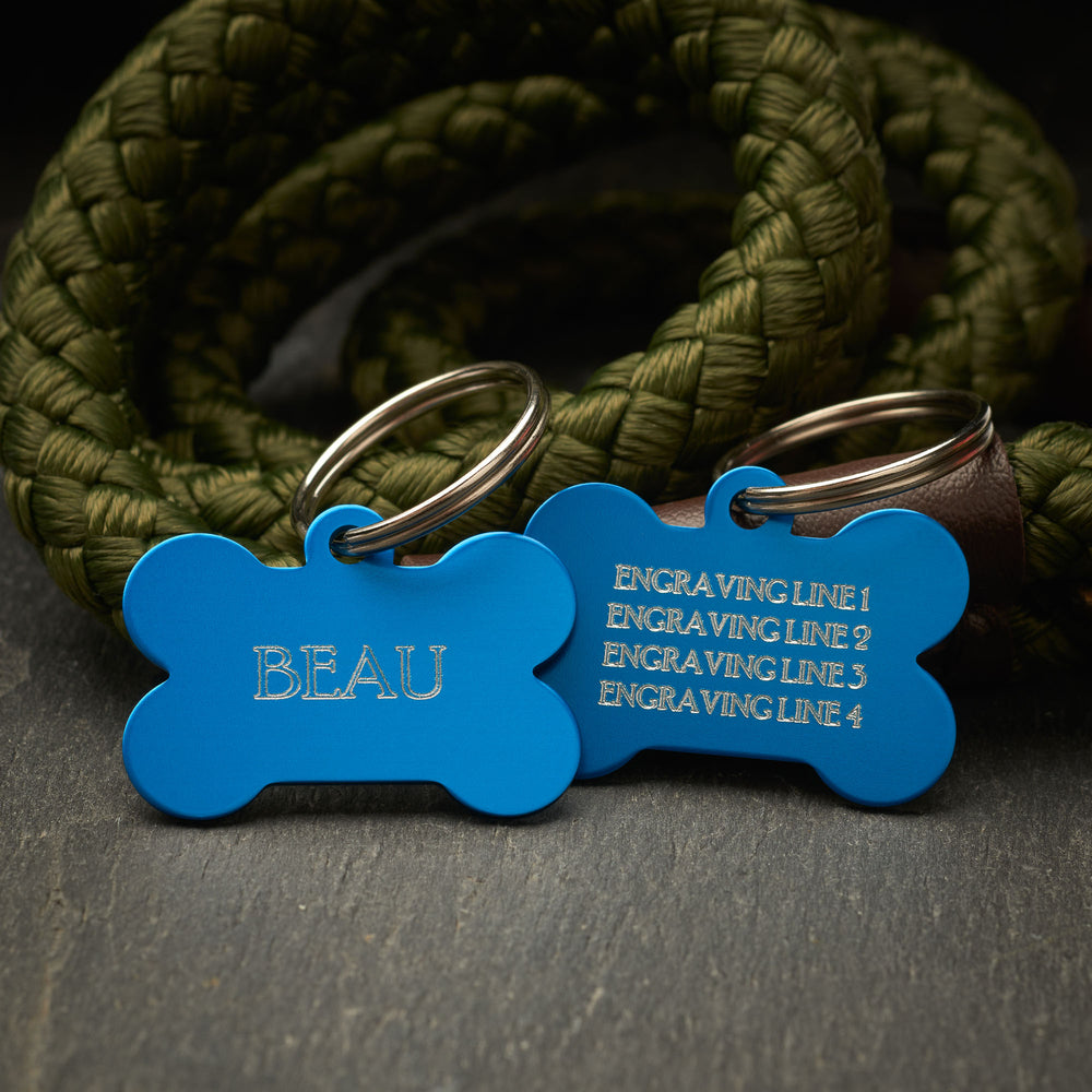 Pet Tag - Bone, Aluminium anodised blue, Pet Tags